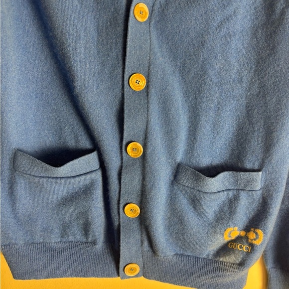 Gucci Blue V-Neck Cardigan Cashmere Sweater - Picture 4 of 8